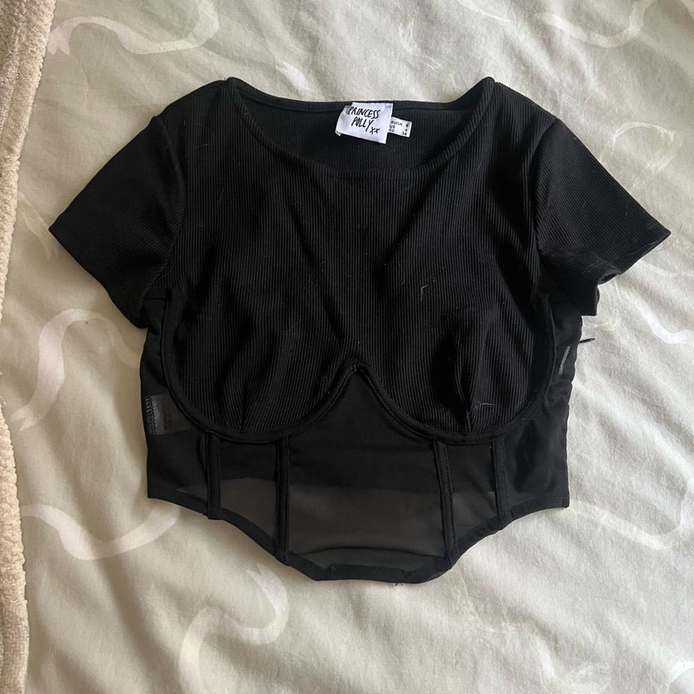 Princess Polly Black Fitted Crop Bodysuit